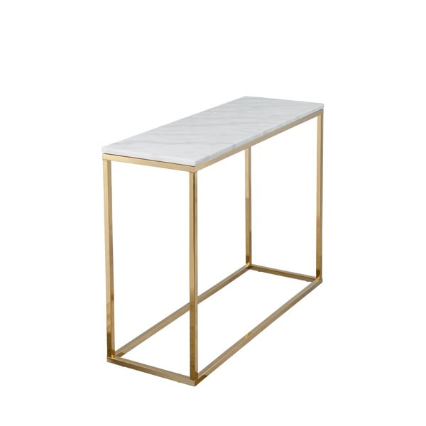 Biely mramorový konzolový stolík s podnožím v zlatej farbe RGE Marble, dĺžka 100 cm-image-2