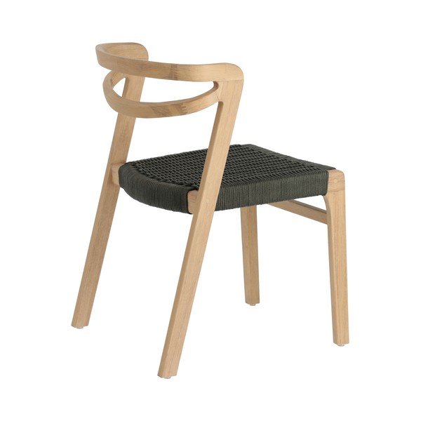 Záhradná stolička z eukalyptového dreva s tmavozeleným výpletom Kave Home Ezilda-image-3