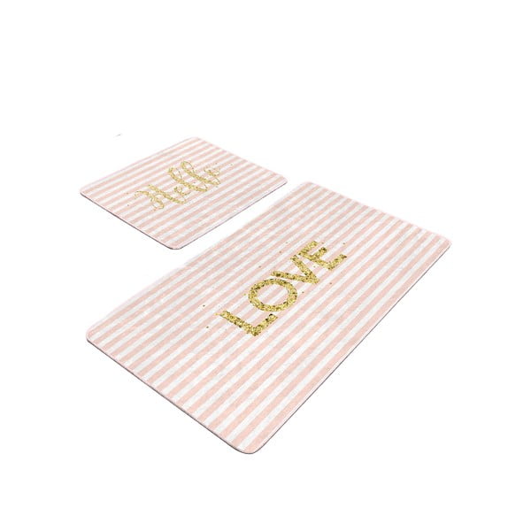 Ružové zamatové kúpeľňové predložky v súprave 2 ks 60x100 cm Love – Mila Home