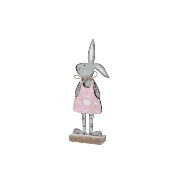 Sivá dekorácia na podstavci králik v ružových šatách Ego Dekor 25,5 x 9 x 4 cm