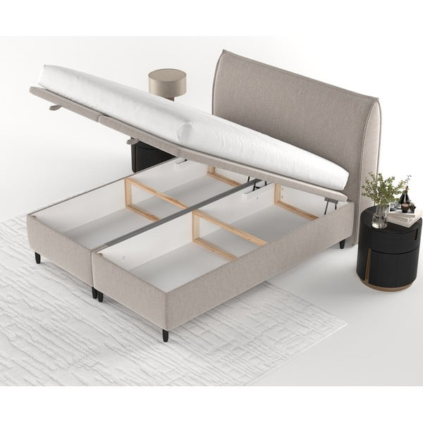 Sivobéžová čalúnená dvojlôžková posteľ s úložným priestorom 140x200 cm Pearl – Maison de Rêve-image-4