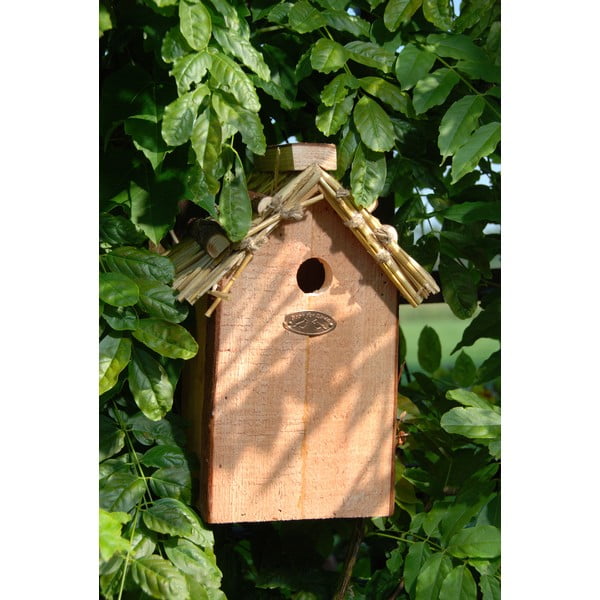 Vtáčia búdka z jedľového dreva so slamenou strechou Esschert Design Antik, výška 27 cm-image-2