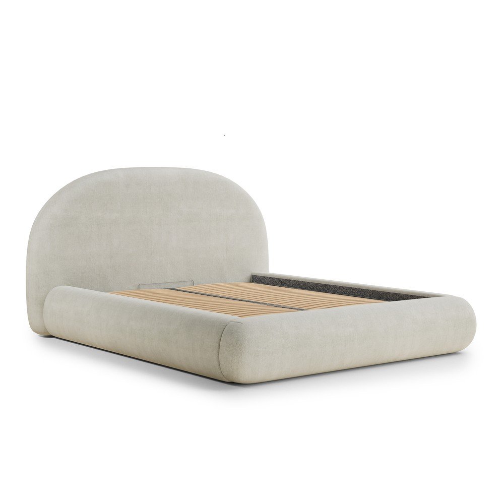 Krémovobiela čalúnená dvojlôžková posteľ s úložným priestorom s roštom 180x200 cm Maumere – Maison de Rêve