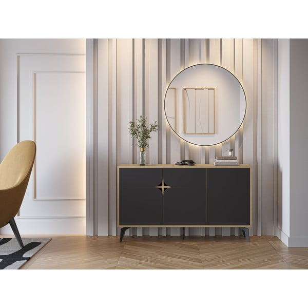 Nízka komoda v dekore duba v čierno-prírodnej farbe 140x79 cm Nola – Marckeric-image-1