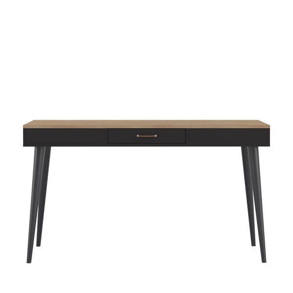 Čierny pracovný stôl s doskou v dekore duba 134x59 cm - TemaHome 