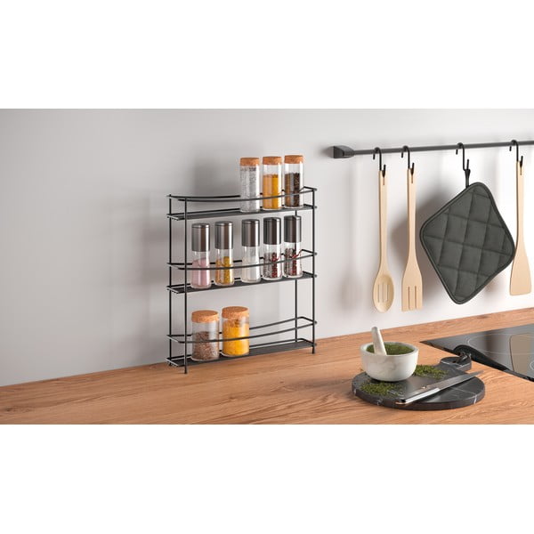 Čierna trojposchodová polica na korenie Metaltex Kumino Lava-image-1