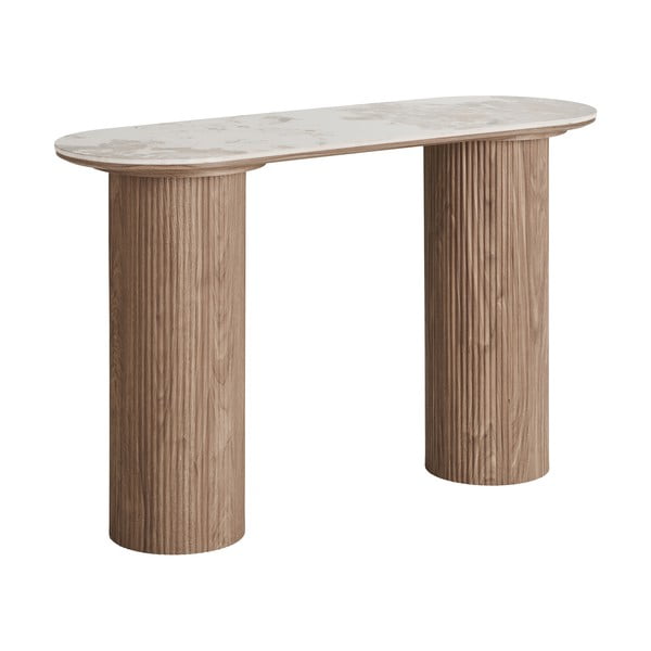 Béžový/v prírodnej farbe konzolový stolík s doskou v dekore mramoru 40x120 cm Athens – House Nordic
