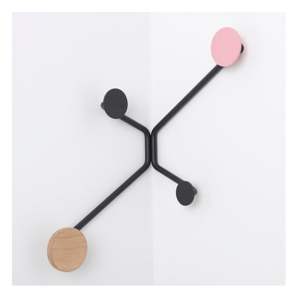 Čierny rohový nástenný vešiak s ružovým detailom Gazzda Hook-image-2