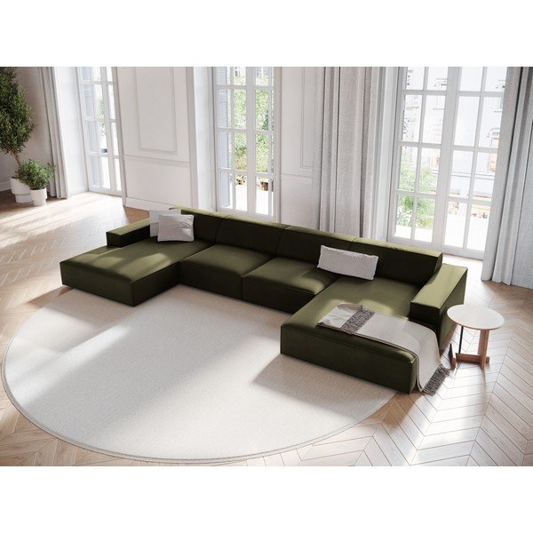 Khaki zamatová modulárna rohová pohovka (do tvaru "U") Jodie – Micadoni -image-1