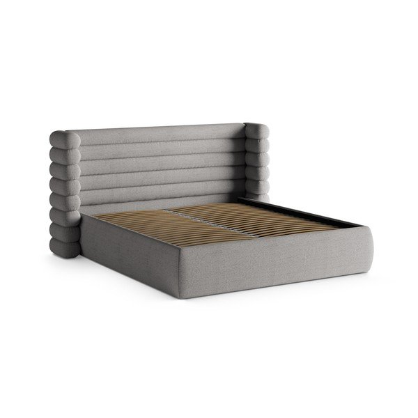 Sivá čalúnená dvojlôžková posteľ s úložným priestorom s roštom 200x200 cm Mount – Micadoni -image-3