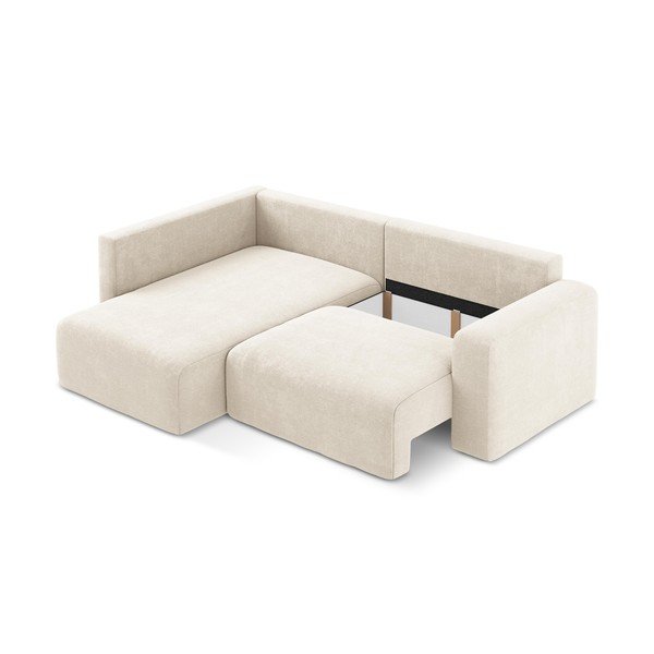 Krémová ženilková rozkladacia/s úložným priestorom rohová pohovka (ľavý roh/do L) Kona – Makamii-image-4