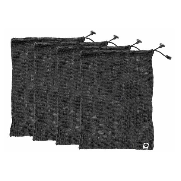 Súprava 4 čiernych desiatových vreciek z recyklovanej bavlny Ladelle Eco, 30 x 40 cm