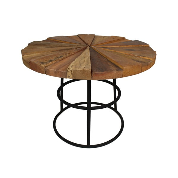 Odkladací stolík z teakového dreva s čiernymi nohami HSM Collection Sun Round, ⌀ 60 cm