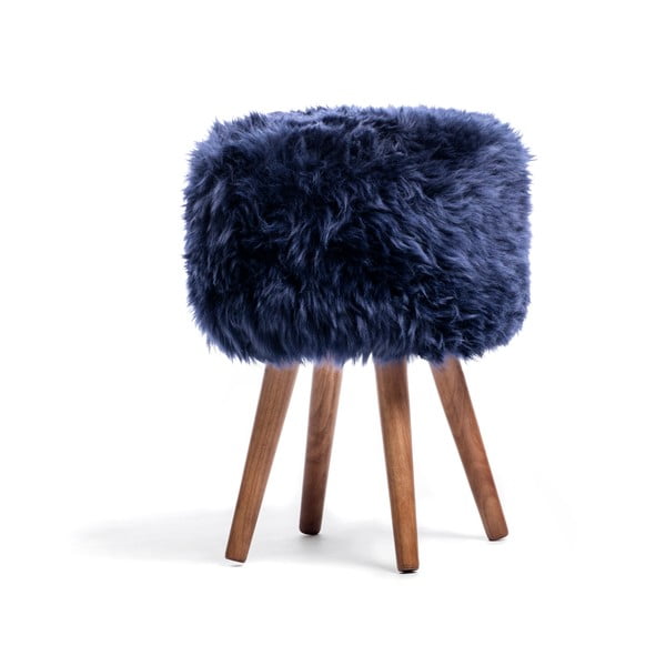 Stolička s tmavomodrým sedadlom z ovčej kožušiny Royal Dream, ⌀ 30 cm