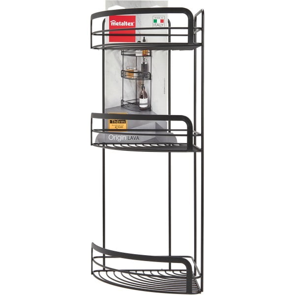 Čierna trojposchodová rohová kúpeľňová polica Metaltex Origin-image-2