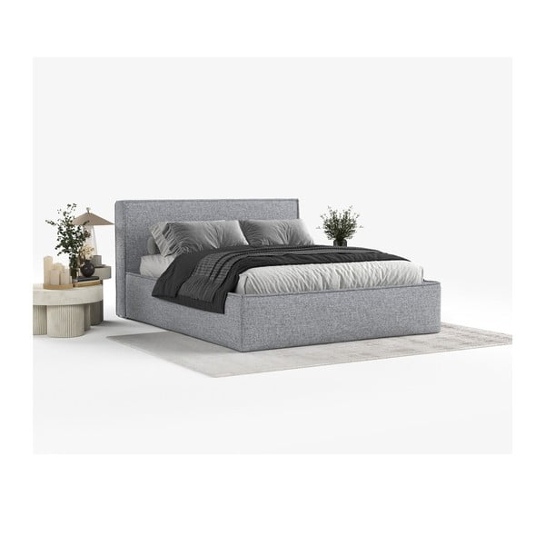 Sivá čalúnená dvojlôžková posteľ s úložným priestorom s roštom 200x200 cm Lounge L – Maison de Rêve-image-1