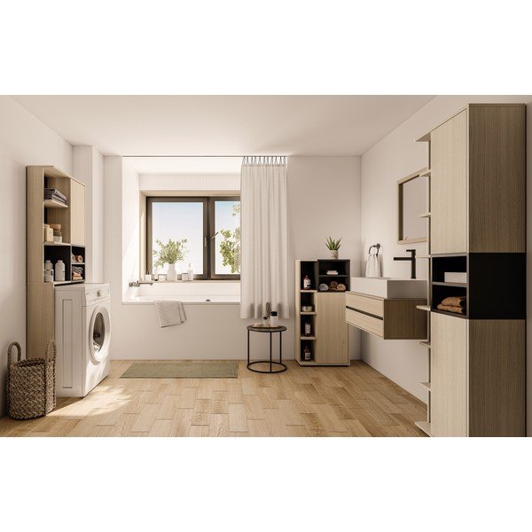 Čierna vysoká kúpeľňová skrinka v dekore duba nad práčku/toaletu 64x179 cm Kube - TemaHome -image-1