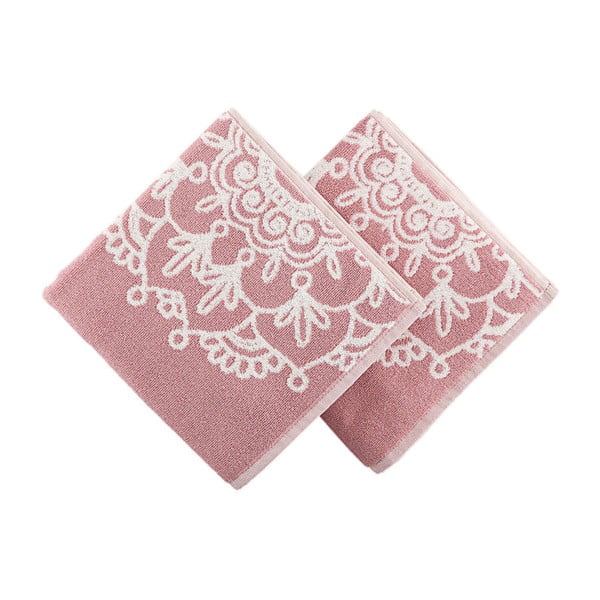 Sada 2 bielo-ružových osušiek Crazy Vibes Pink, 50 × 100 cm