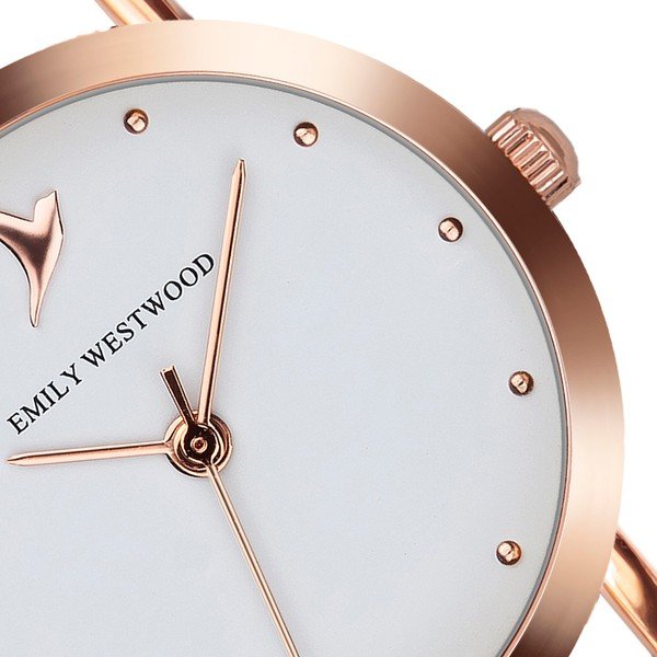 Dámske hodinky s bielym remienkom z pravej kože Emily Westwood Vintage-image-2