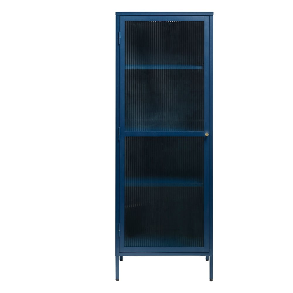 Modrá kovová vitrína Unique Furniture Bronco, výška 160 cm