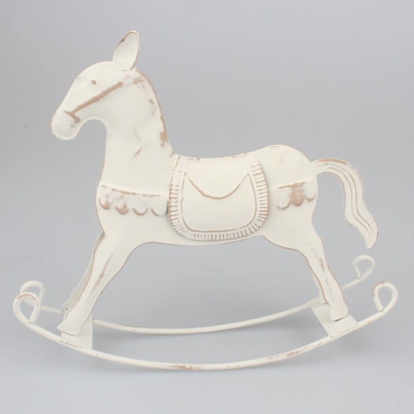 Biely kovový dekoratívny koník Dakls, výška 16 cm