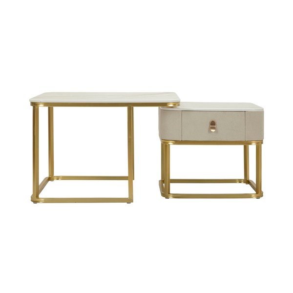 Krémové/v zlatej farbe konferenčné stolíky v súprave 2 ks v dekore mramoru 50x70 cm Beauty – Mauro Ferretti