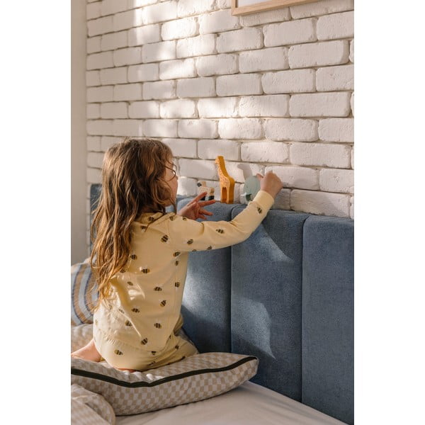 Modrá čalúnená dvojlôžková posteľ s úložným priestorom s roštom 160x200 cm Thessa Bold Line – Bonami Selection-image-3