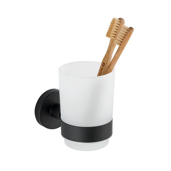 Matne čierny nástenný sklenený téglik na zubné kefky Bosio – Wenko-image-2