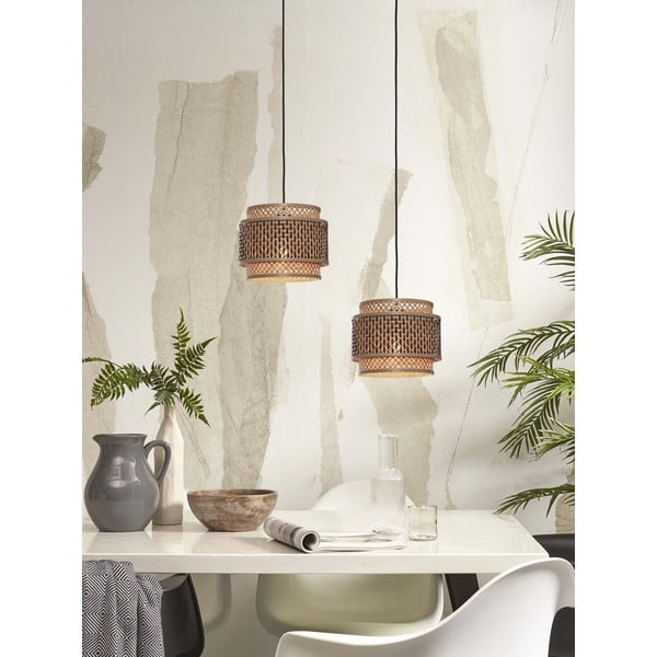 Závesné svietidlo s bambusovým tienidlom v čierno-prírodnej farbe ø 25 cm Bhutan – Good&amp;Mojo-image-1