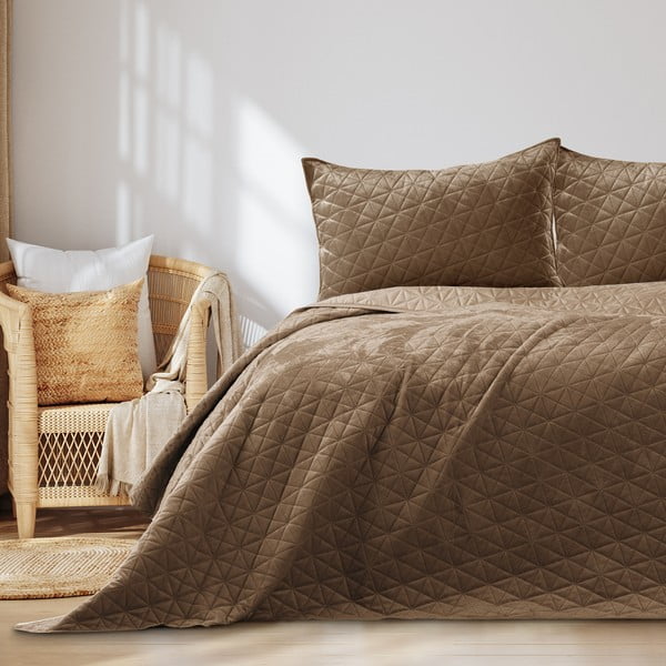 Svetlohnedý zamatový prešívaný pléd 170x210 cm Laila – AmeliaHome-image-1