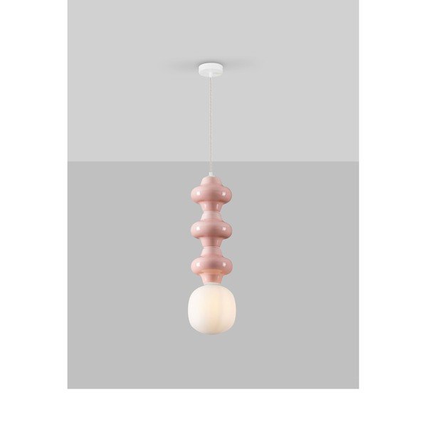 Biele/svetloružové keramické závesné svietidlo so skleneným tienidlom ø 18 cm Clio – Nova Luce-image-3