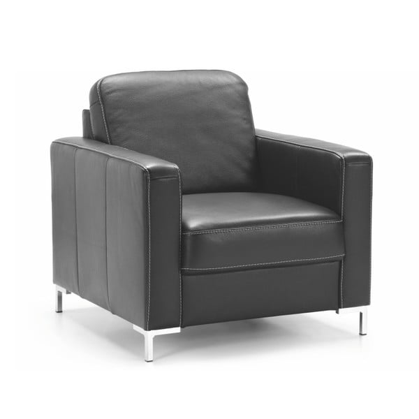 Čierne polohovacie kožené kreslo s úložným priestorom Etap Sofa Basic