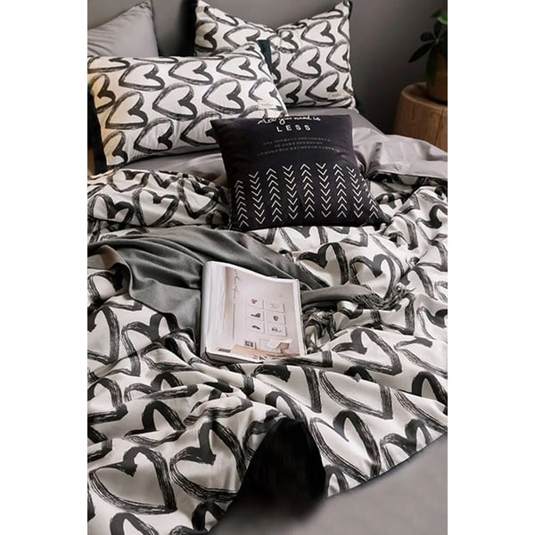 Bielo-sivé bavlnené obliečky na dvojlôžko/predĺžené s plachtou 200x220 cm - Mila Home-image-2