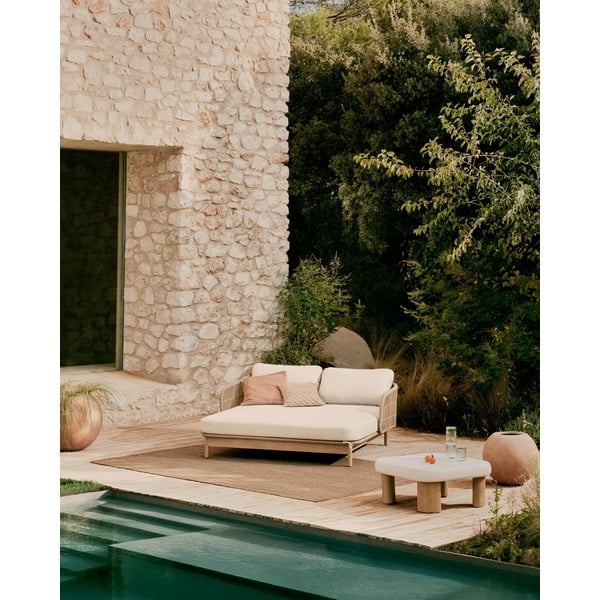 Krémovobiele/v prírodnej farbe dvojmiestne drevené záhradné ležadlo Catalina – Kave Home-image-1