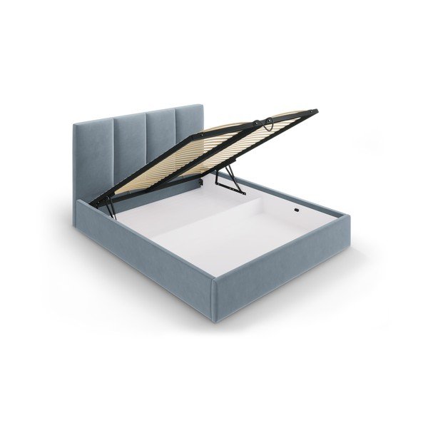 Svetlomodrá zamatová dvojlôžková posteľ Mazzini Beds Juniper, 180 x 200 cm-image-3