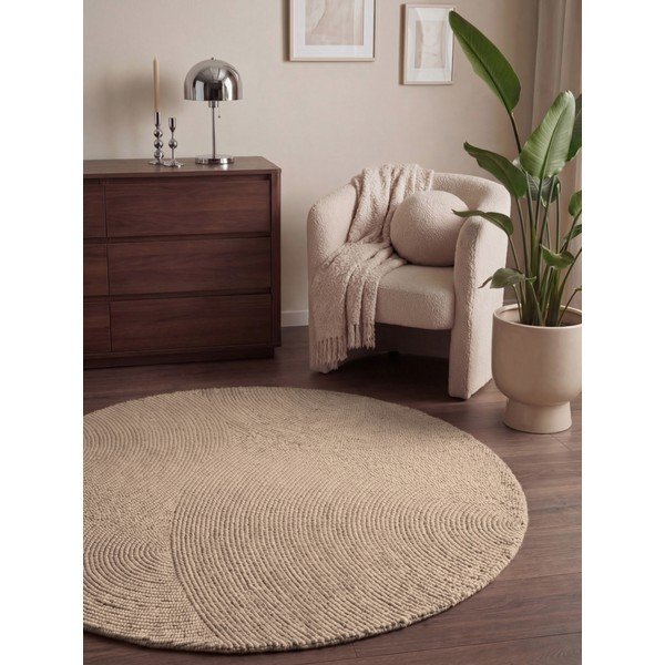 Béžový ručne tkaný vlnený okrúhly koberec ø 120 cm Calmio – Hanse Home-image-1