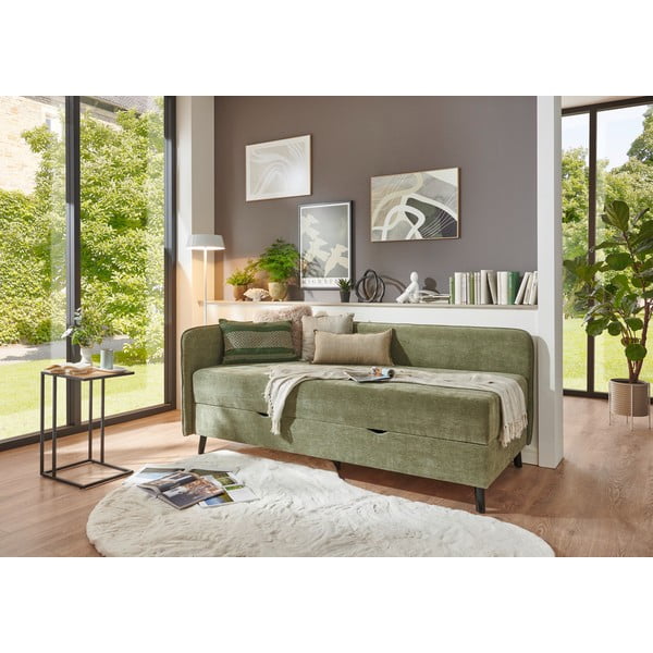 Zelená čalúnená jednolôžková posteľ s úložným priestorom 120x200 cm Kiruna – Meise Möbel-image-1