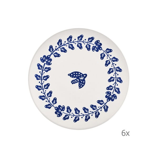 Sada 6 bielo-modrých porcelánových tanierov Mia Bloom, ⌀ 26 cm