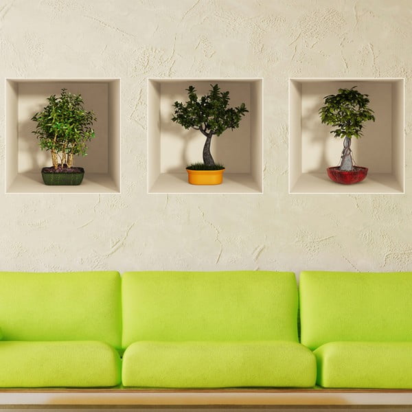 Súprava 3 samolepiek s 3D efektom Ambiance Bonsai Trees-image-1