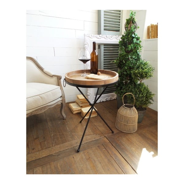 Príručný stolík s odnímateľnou drevenou doskou Orchidea Milano Country, ⌀ 47 cm