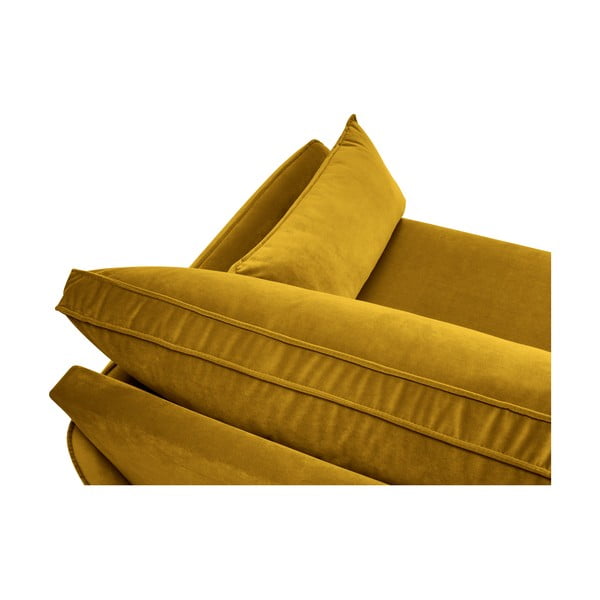 Žltá zamatová rohová pohovka s čiernymi nohami Kooko Home Lento, pravý roh-image-4