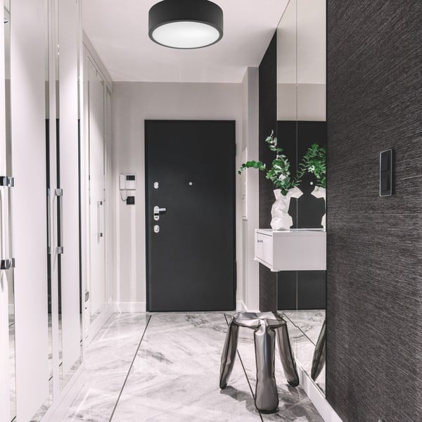 Čierne stropné svietidlo so skleneným tienidlom - LAMKUR-image-1