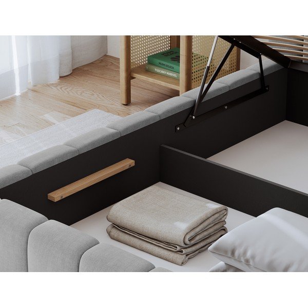 Svetlosivá čalúnená dvojlôžková posteľ s úložným priestorom s roštom 180x200 cm Lamica – ELTAP-image-3