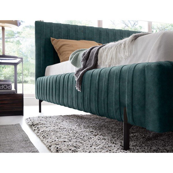 Čalúnená dvojlôžková posteľ s úložným priestorom s roštom 180x200 cm v petrolejovej farbe Plissa – ELTAP-image-3