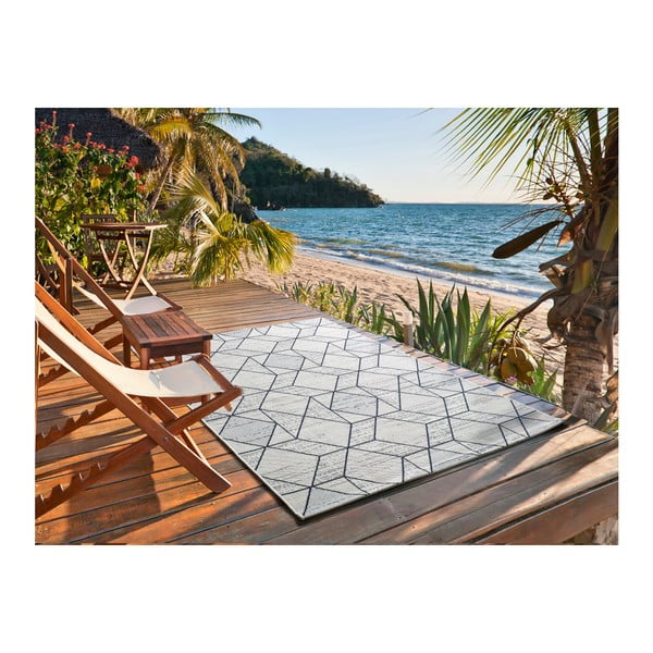 Krémovo-modrý vonkajší koberec Universal Elba Geo, 140 x 200 cm-image-2