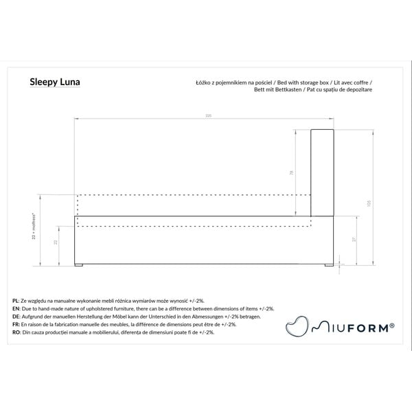 Béžová čalúnená jednolôžková posteľ s úložným priestorom s roštom 90x200 cm Sleepy Luna – Miuform-image-4