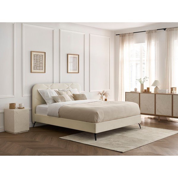 Béžová čalúnená dvojlôžková posteľ s roštom 180x200 cm Prune – Bobochic Paris-image-1