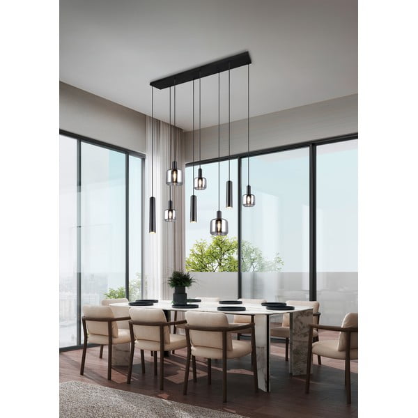 Čierne závesné svietidlo s kovovo-skleneným tienidlom Mataro – Trio-image-1