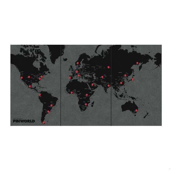 Čierna nástenná mapa sveta Palomar Pin World XL, 198 × 124 cm-image-1