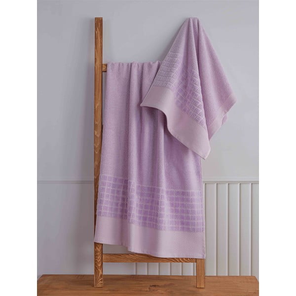 Fialové froté bavlnené uteráky a osušky v súprave 2 ks Square – Mila Home